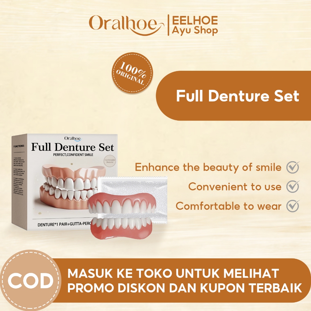 Oralhoe Gigi Palsu Lepas Pasang 1set Gigi Palsu Instan Atas Bawah Merapikan Gigi Dengan Veneer Gigi 