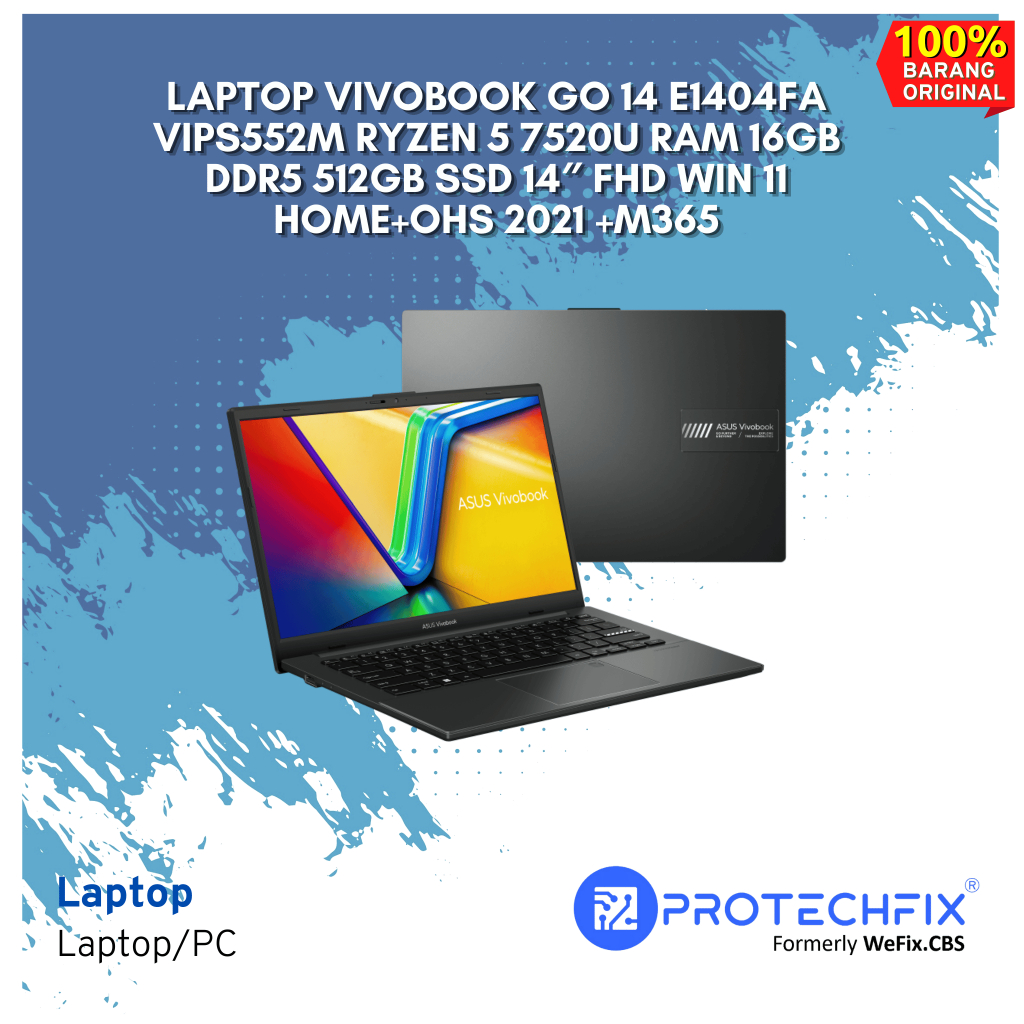 Laptop VivoBook Go 14 E1404FA VIPS552M Ryzen 5 7520U RAM 16GB DDR5 512GB SSD 14″ FHD Win 11 Home+OHS