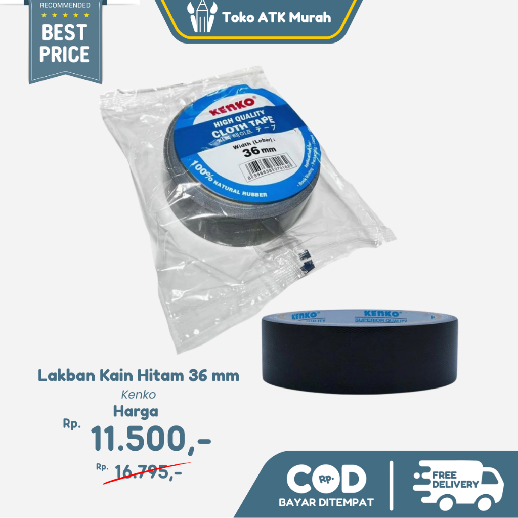 

Lakban Hitam Cloth Tape Kenko 1 1/2 Inch 36mm Tape Perekat Kain