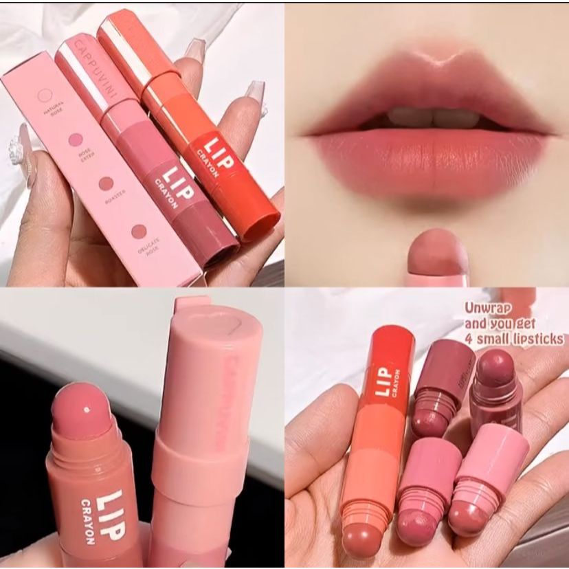 4in1 Cappuvini Crayon Lipstick isi 4 Warna Lipstick Matte Lipstik Korean Lipstick 4in1 Crayon Lipstik Korea Matte Cappuvini Original