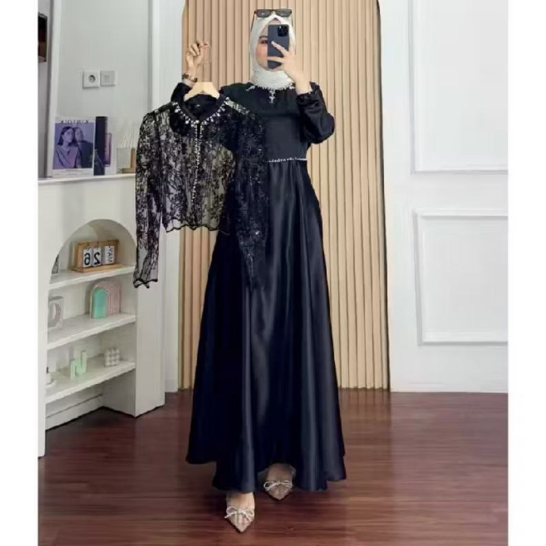 Sakura Dress Silk Mix Payet Mewah Terbaru Gamis Remaja Viral Lebaran Dress Silk Trend Fashion Wanita