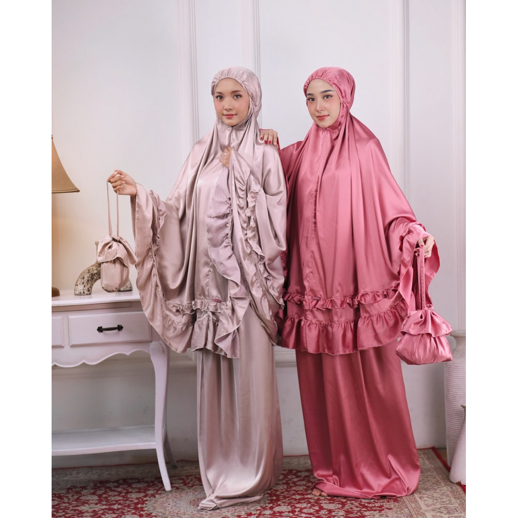 SASHEENA Gelia Mukena Ruffle 2in1 ||Rukuh Potongan Dewasa|| Silk ||Premium || Hantaran ||Hampers