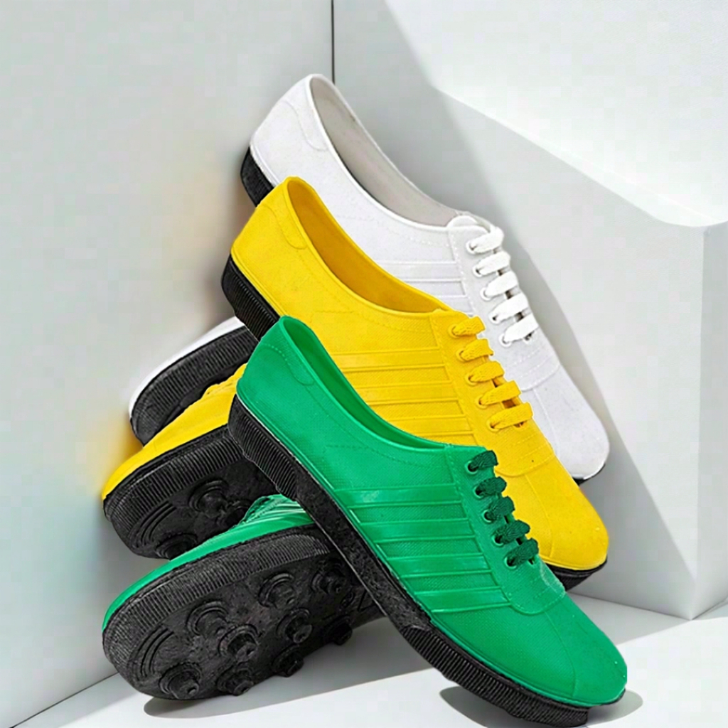 Sepatu Bola SHOGUN POOL Putih Hijau Kuning Sepakbola Cucuk Karet Lokal