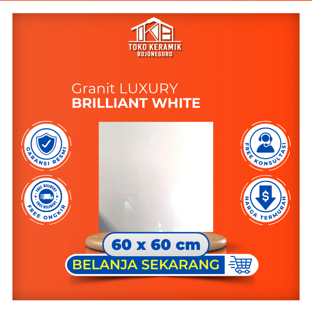 Granit Lantai Putih Polos Glossy 60x60 Brilliant White