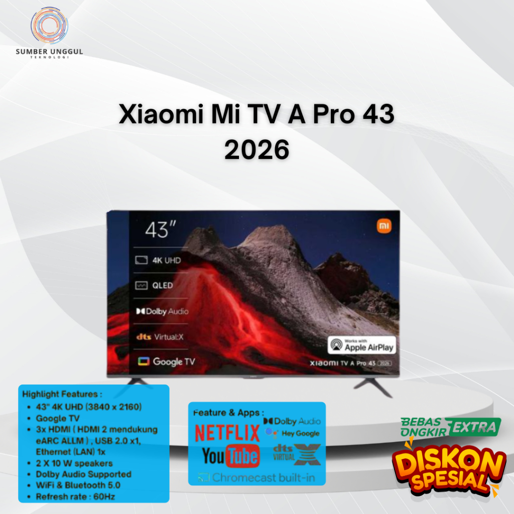 Xiaomi Mi TV A Pro 2026 43" 4K QLED HDR Google TV Smart TV DTS Audio - A PRO 2026 43" 4K QLED