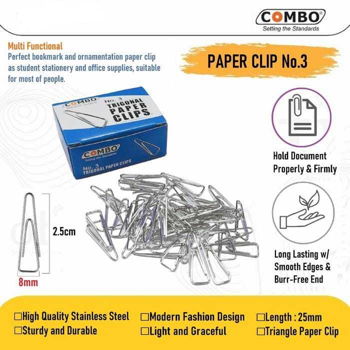 

Penjepit Kertas / Paper Clip Kecil / Trigonal Paper Clip No 3 Combo