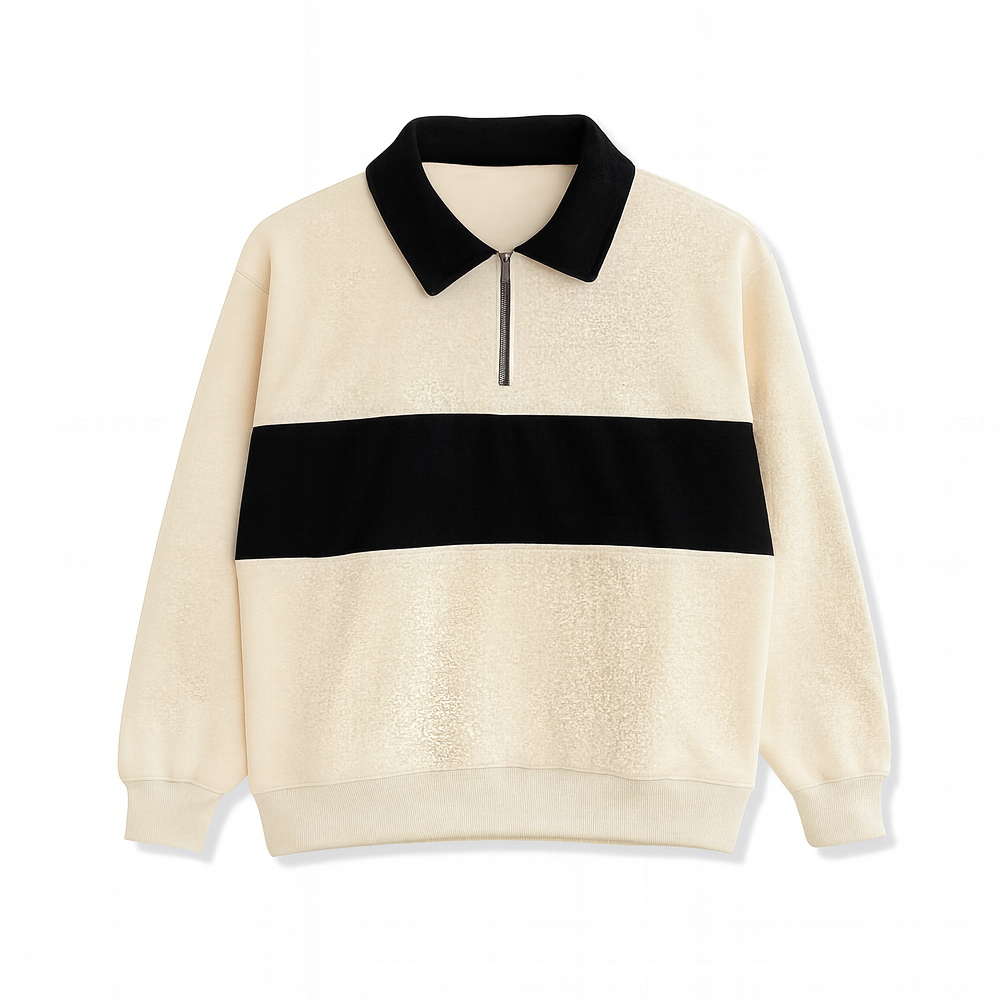 Rugby Half Zipper Twotone Crewneck Jaket Sweater Hoodie Zipper Unisex Pria Wanita