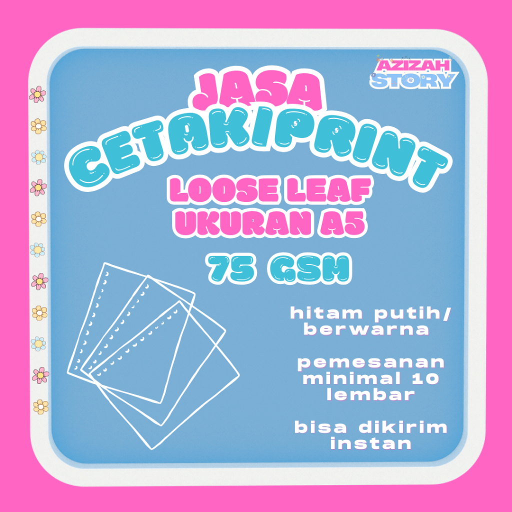 Jasa Cetak Loose Leaf A5 ketebalan 75 Gsm– Print Kertas Binder Hitam Putih & Warna