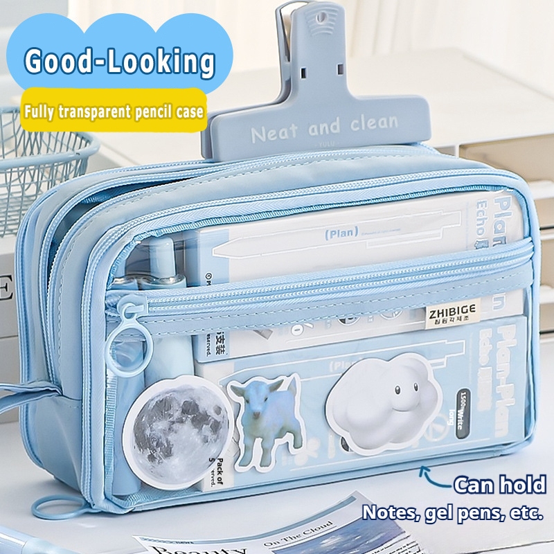 

kotak pensil transparan aesthetic pencil case large tempat pensil pen pouch lucu stationery organizer
