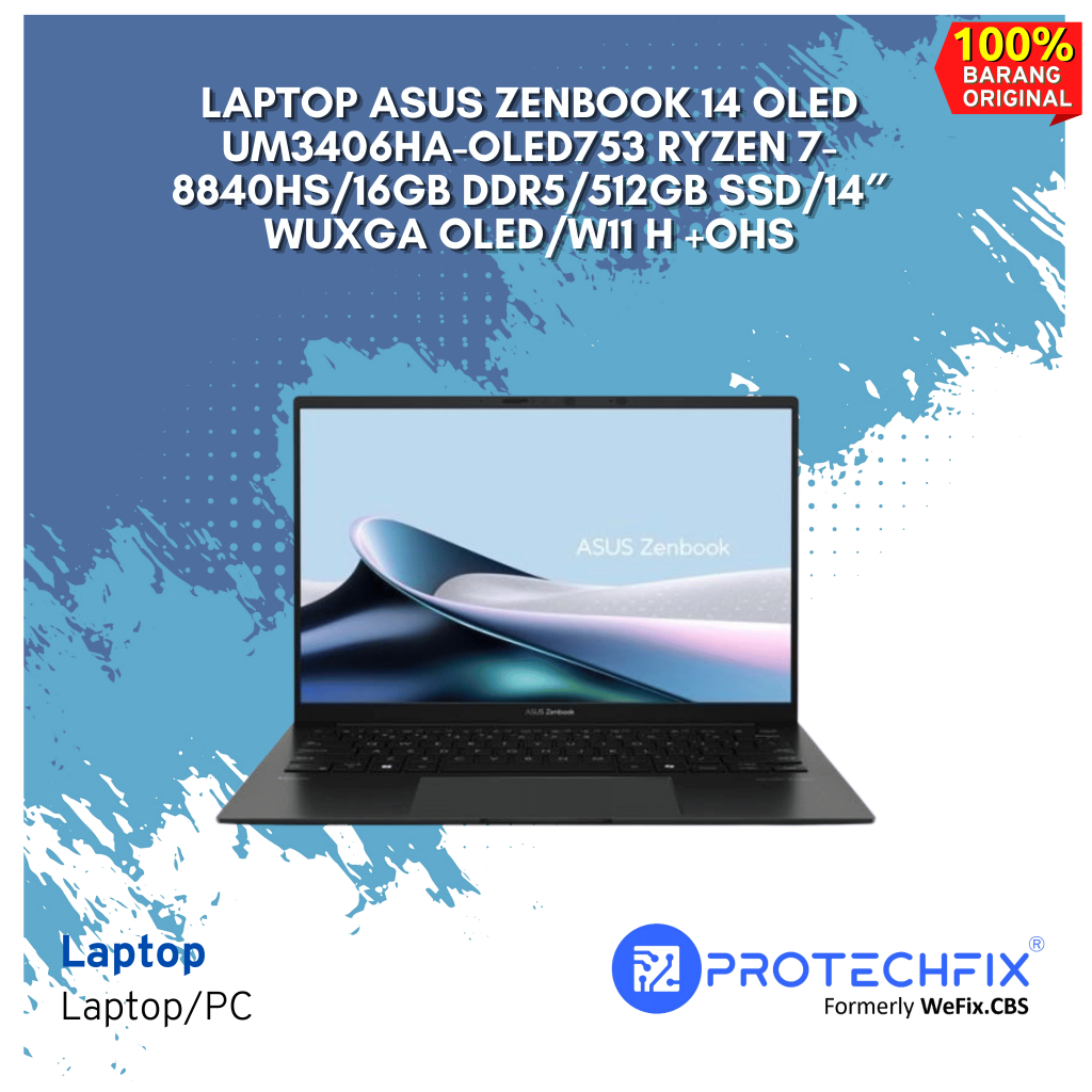 Laptop ASUS Zenbook 14 OLED UM3406HA-OLED753 Ryzen 7-8840HS/16GB DDR5/512GB SSD/14″ WUXGA OLED/W11 H