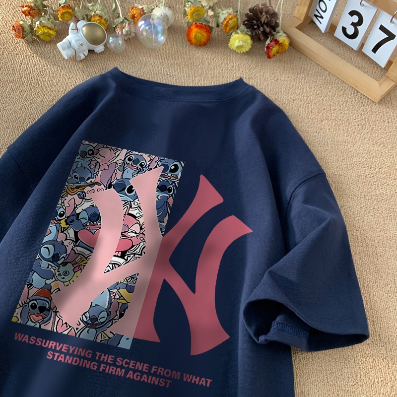 Disneay Kaos Oversize Pria | Stitch Cetak Ny Merah Muda | Kaos Pria Distro Original 100% | Amerika V