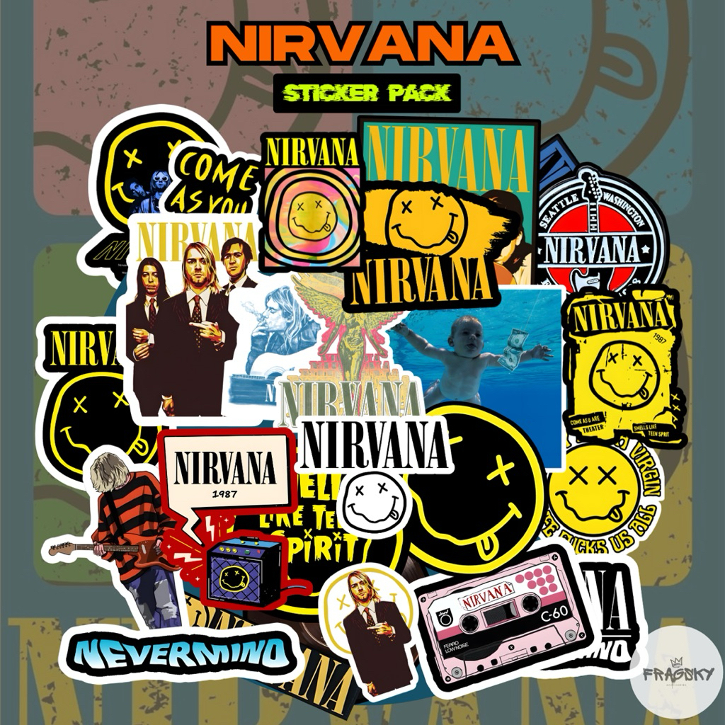

Fragsky - 20 & 25 Pcs Sticker Spesial Series Nirvana Band Rock Artist Pack | Stiker Premium Laminasi Doff & Glossy Kiss Cut Anti Air Anti Luntur | Stiker Aesthetic Dekorasi HP Laptop Helm Motor Paper Stationery