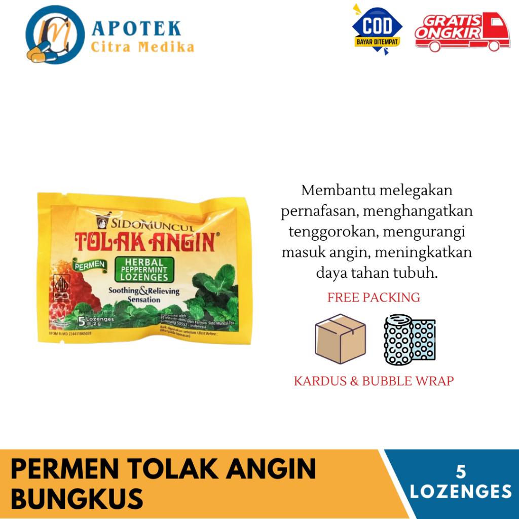 

Permen Tolak Angin - Isi 5 Lozenges Melegakan Pernafasan dan Tenggorokan