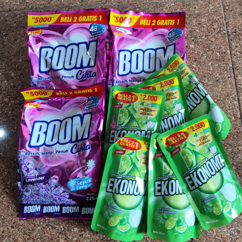 Ecer 3pcs Sabun Boom Cinta Lavender deterjen (5000) dan 6pcs Sabun EKONOMI cuci piring (2000)