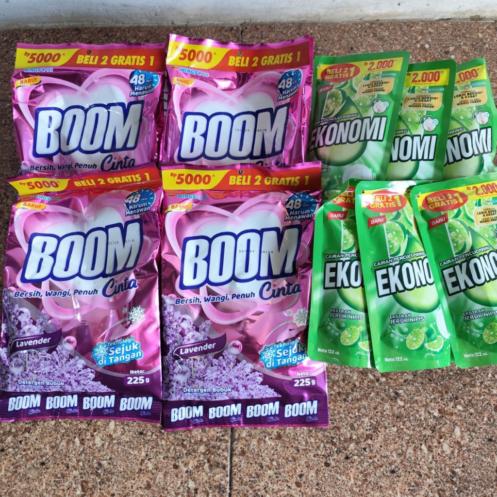 Ecer 4pcs Sabun Boom Cinta Lavender Deterjen (5000) dan 6pcs Sabun Ekonomi cuci piring (2000)
