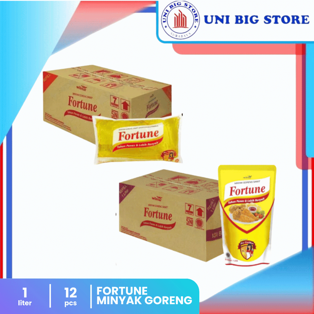 

Fortune Minyak Goreng Kelapa Sawit Vitamin A 1 liter x 12 pcs DUS Pillow Pack Pouch