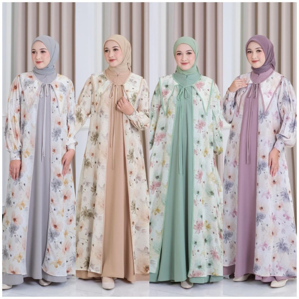 Gamis terbaru Elaya dress set outer by Ninos design original 100%