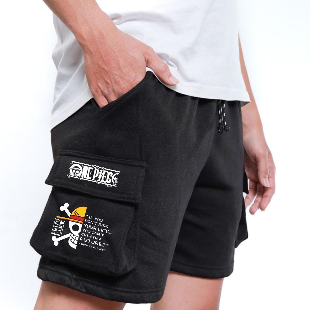 Celana Cargo Pendek Pria One Piece Shorpant Fleece Size M -XXL