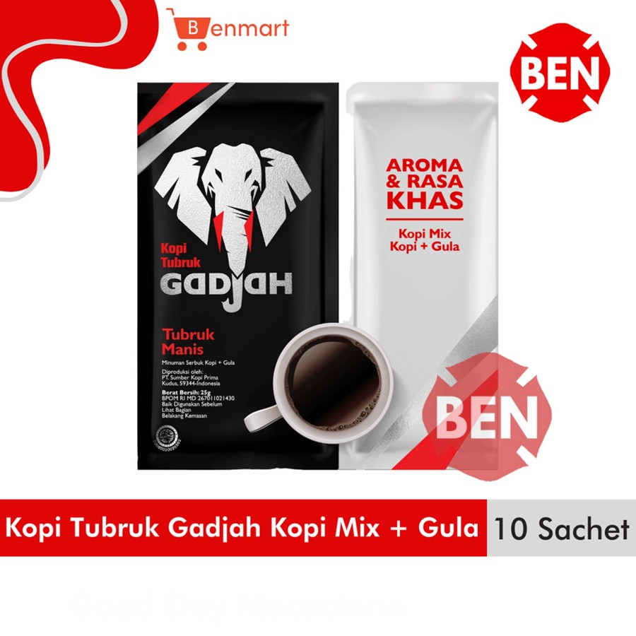 

Kopi Tubruk Gadjah Kopi Mix + Gula 1 Renceng 10 Sachet - Gajah Manis