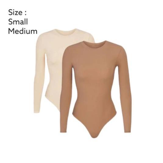 Skims Fits Everybody Long Sleeve Crew Neck Bodysuit – Bodysuit Wanita Lengan Panjang Bahan Elastis S