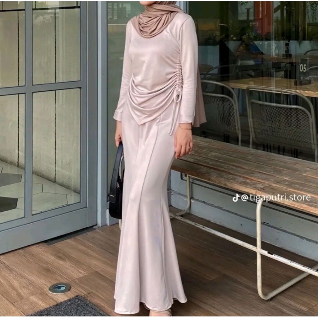 Setelan Rok Knit Baju Muslim Warna Khaki