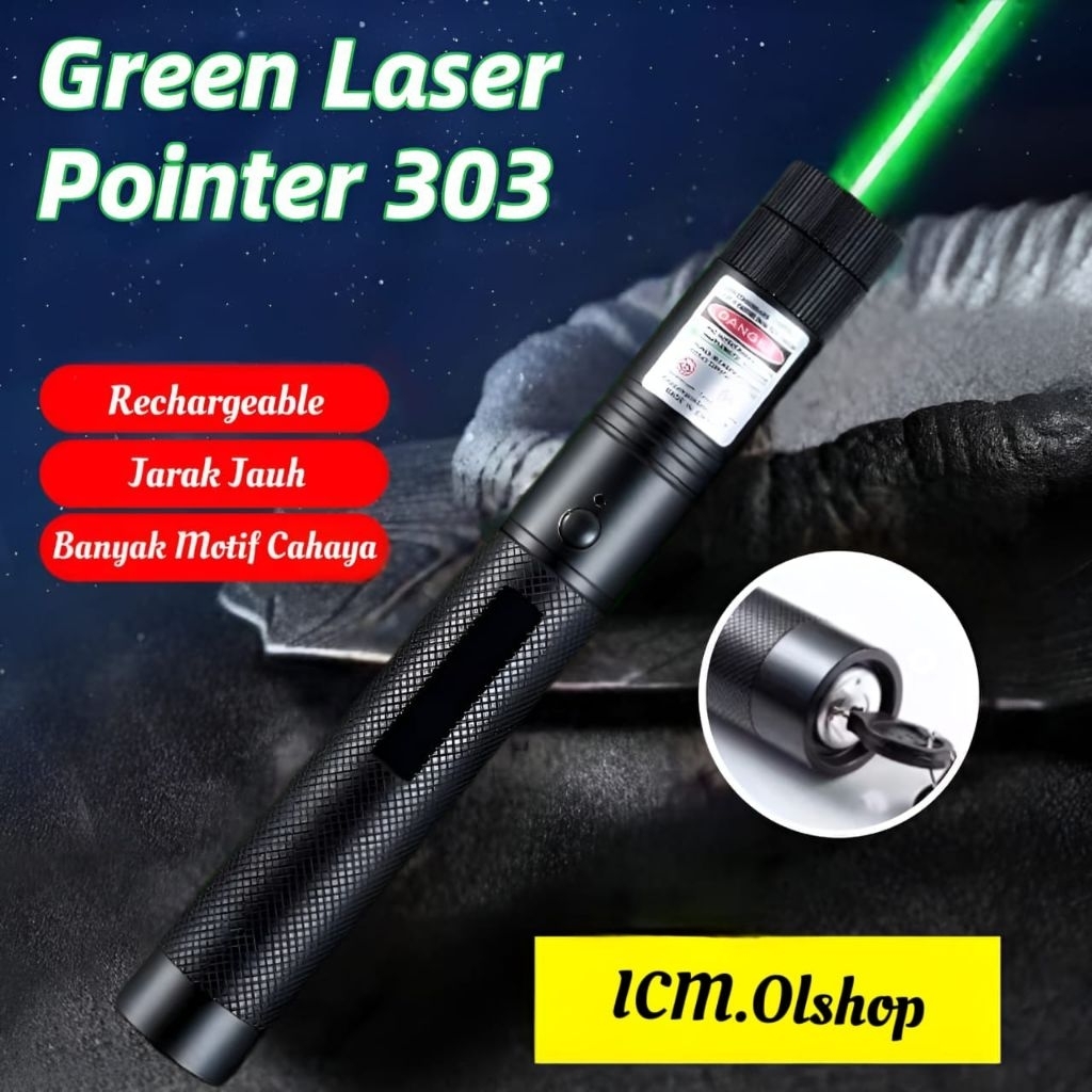 Green Laser Pointer V-303 - Laser Baterai Rechargeable •ICM•
