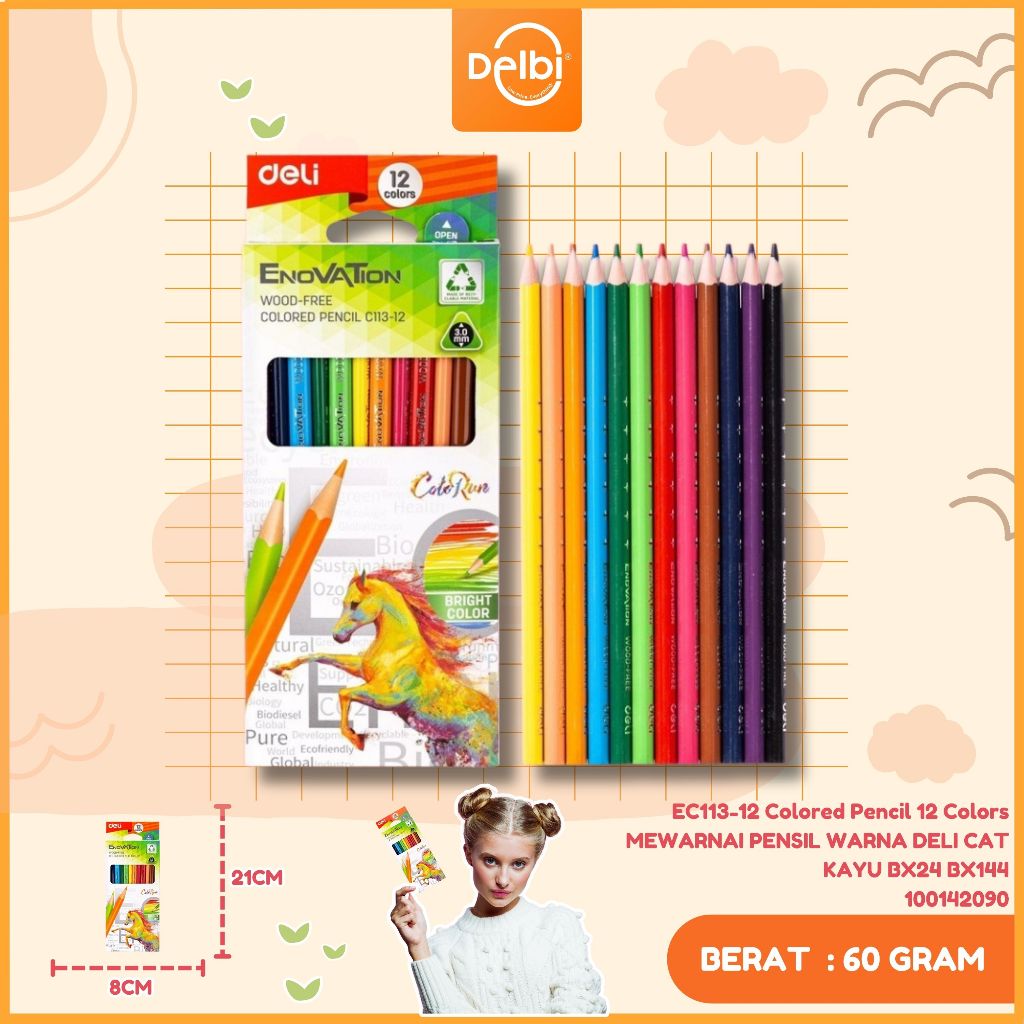 

Deli Pensil Warna / Colored Pensil 12 18 Warna Sangat Terang EC113 C113-12 Colored Pencil 12 Colors 12 Colors