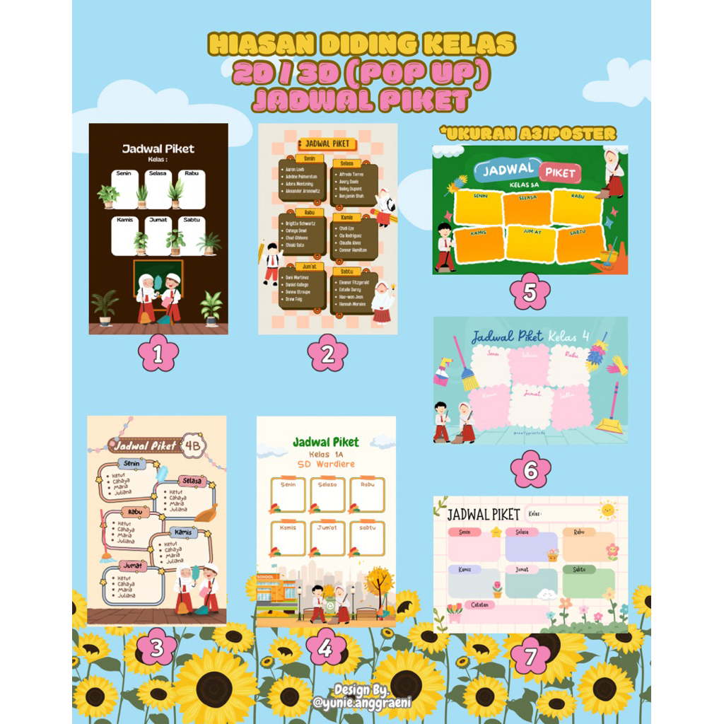 HIASAN DINDING KELAS/JADWAL PELAJARAN/PIKET/STRUKTUR ORGANIGRAM 3D/POPUP