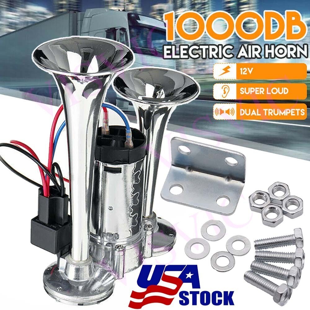 HX Original Klakson Terompet 12/24 Volt Tanpa Angin Truk Mobil Double Tube Horn Zinc Alloy 1000dB