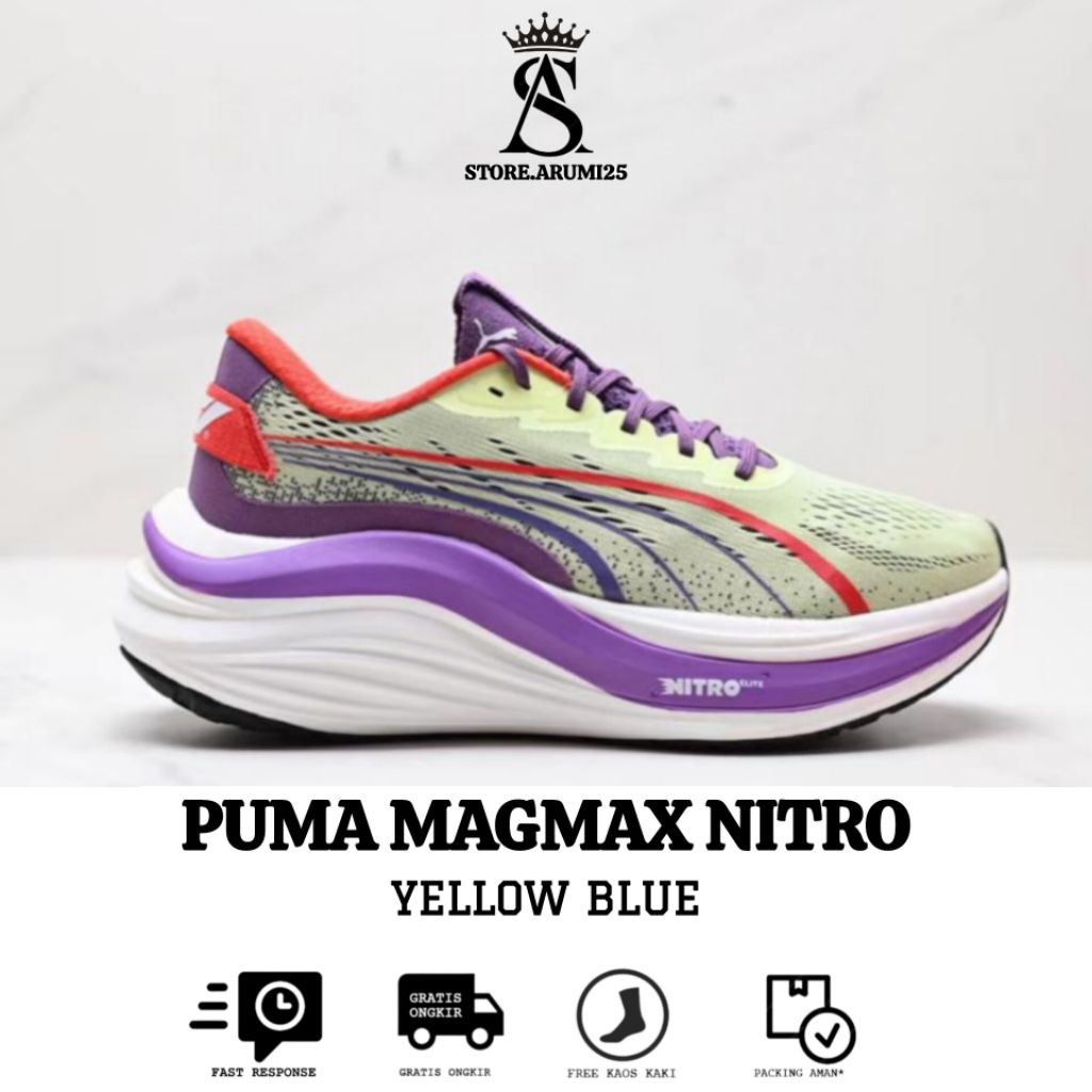 Sepatu Running Puma Magmax Nitro Yellow Blue Running Shoes