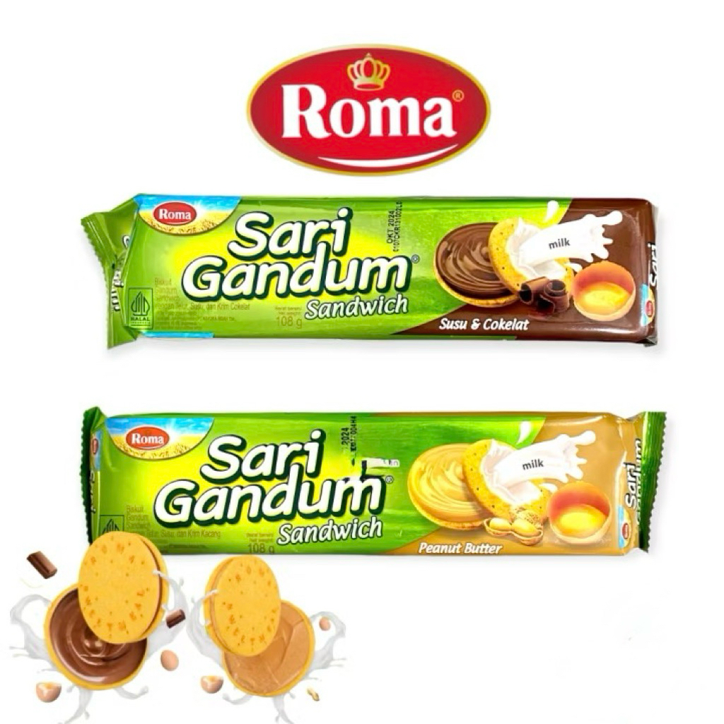 

ROMA SARI GANDUM SANDWICH SUSU & COKLAT / SARI GANDUM SUSU & KACANG