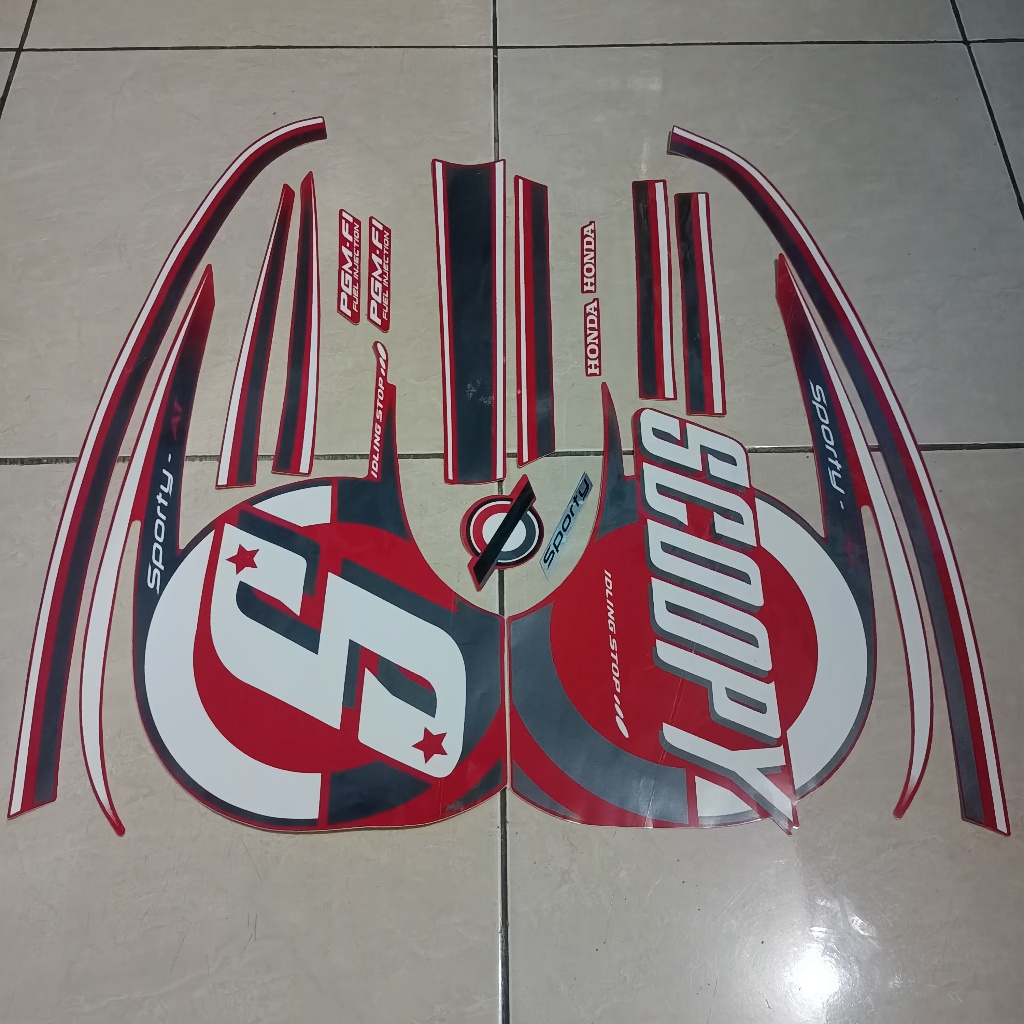 stiker striping honda scoopy sporty 2015 merah lis body standar berkualitas original