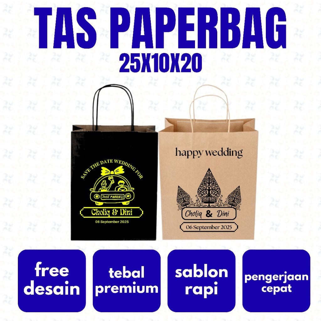 

TAS SOUVENIR SABLON - TAS PAPERBAG SABLON - TAS HAJATAN - TAS WEDDING - BEBAS SABLONUK. 25X10X20