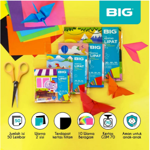 

[ PAK 50 LEMBAR ] Kertas Lipat Origami BIG 10 Warna 2 Sisi Isi 50 Lembar