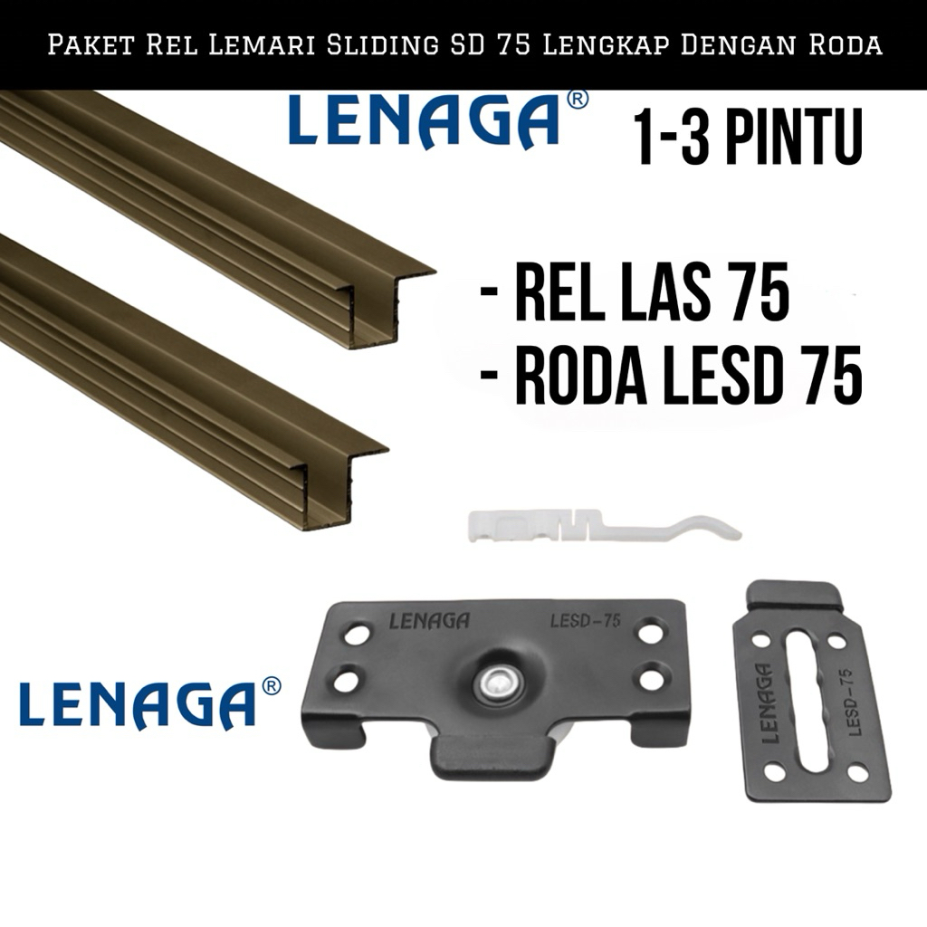 Paket Rel Lemari Sliding Tanam LAS - 75 Lenaga - Rel Lemari Geser / Sliding Dengan Roda LESD - 75 - 