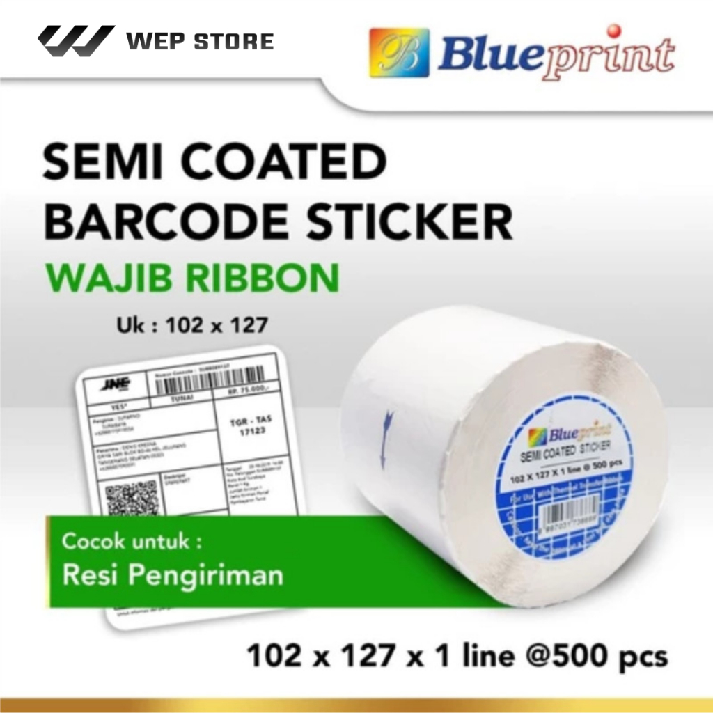 

Sticker Label Barcode Blueprint 102x127x1 Line Semi Coated Resi JNE