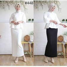 Rok Span Knit Premium Maxi Bawahan Wanita Melar Jumbo Hitam Putih Coksu