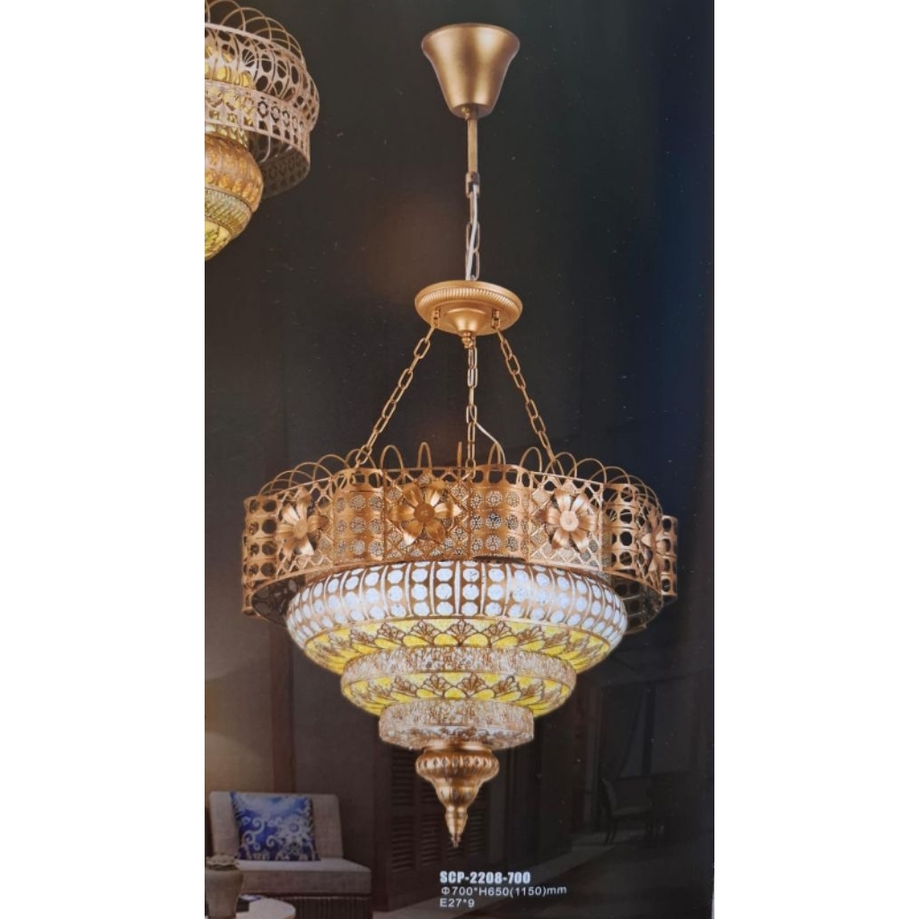 LAMPU GANTUNG HIAS KLASIK TURKI MASJID RUANG TAMU TERAS 9 LAMPU DIAMETER 70 CM MEWAH