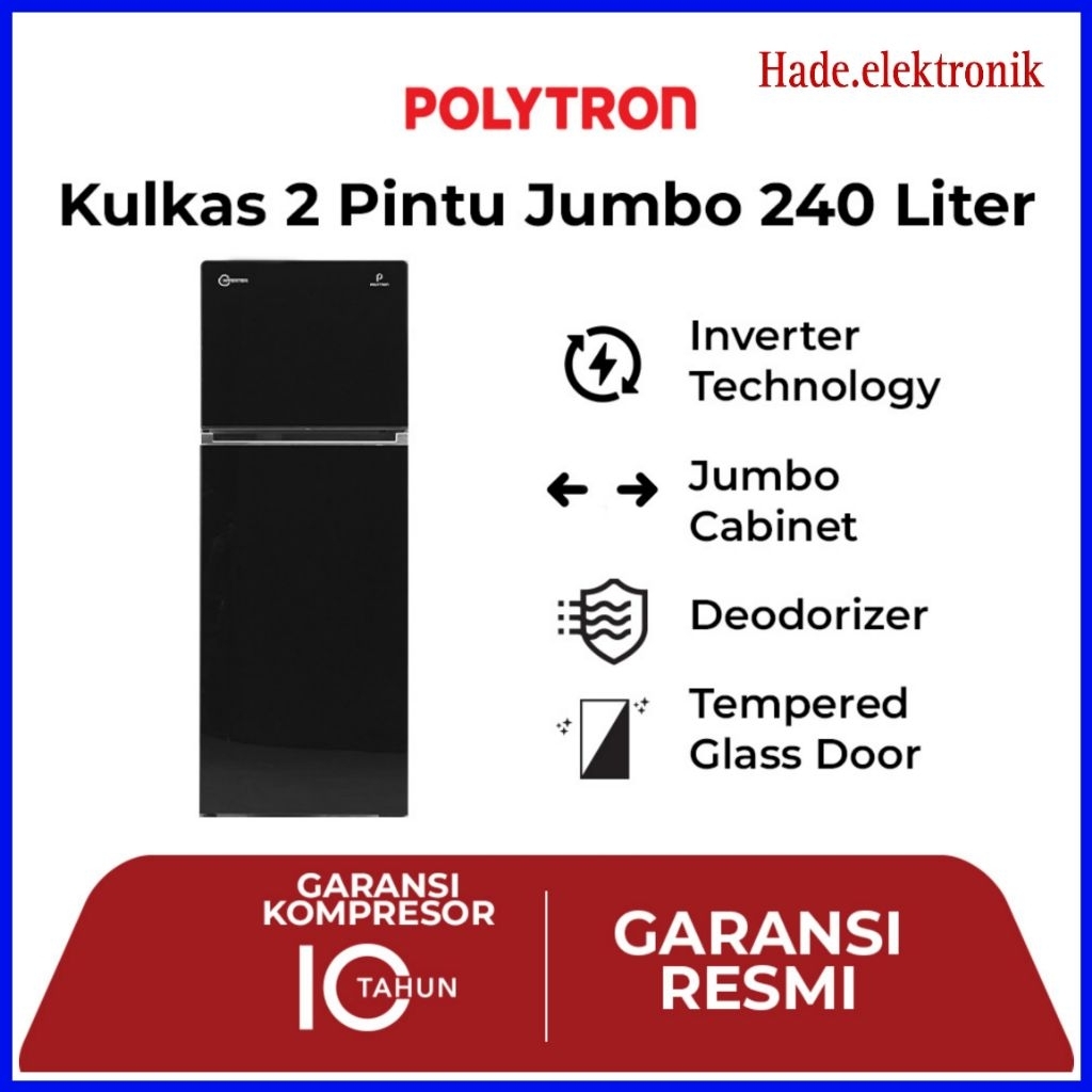 POLYTRON Kulkas 2 Pintu Belleza Jumbo Inverter 240/212 Liter Inverter PRW 25 VX