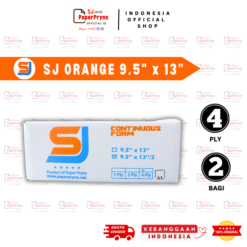

SJ ORANGE Kertas Continuous Form 9,5" × 13/2" - BAGI 2 (4 PLY) NCR Sheets