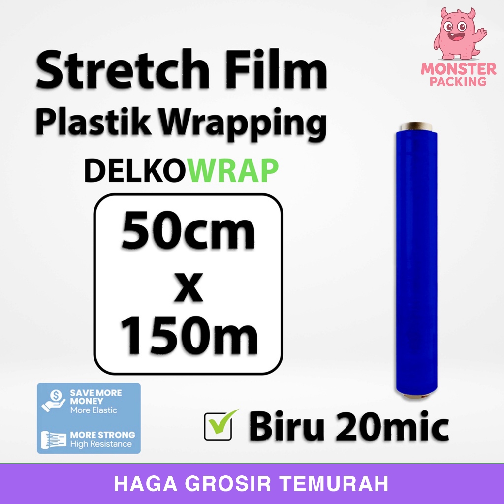 Plastik Wrapping Stretch Film 50cm x 150m DELKOWRAP BIRU SATUAN