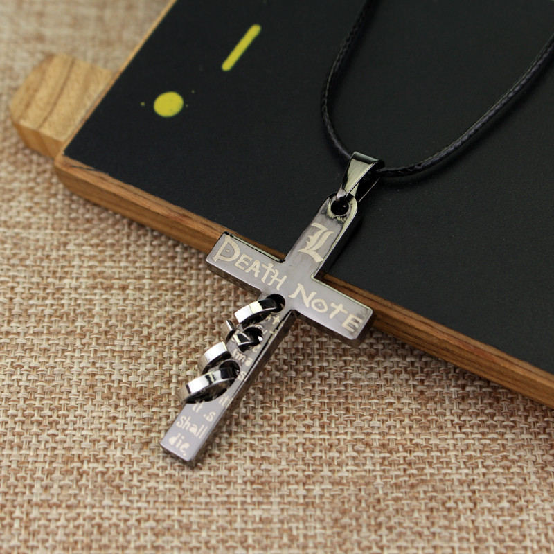 Kalung Anime Death Note L Cross – Liontin Salib Hitam Silver Unisex Cosplay & Fashion by MatchAfashi