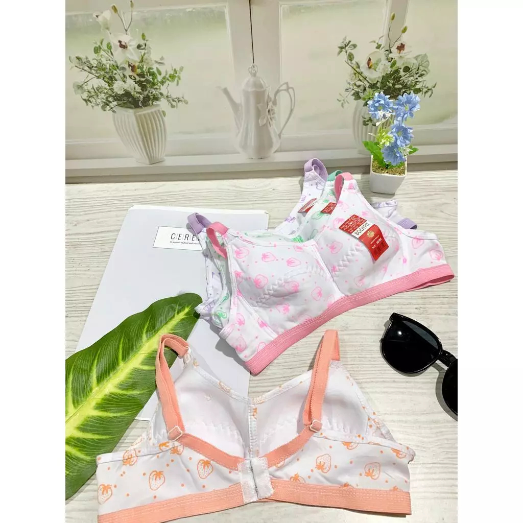 BH BRA SPORT REMAJA MOTIF STRAWBERRY TANPA KAWAT BUSA TIPIS // BRA BH PELAJAR UKURAN 32 34 36 / BRA 