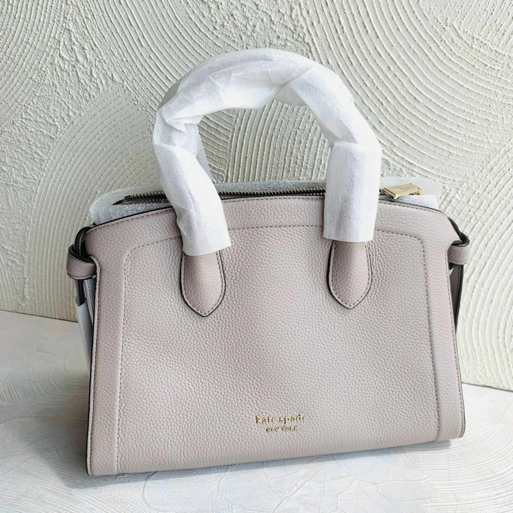 Tas Kate Spade Knott Medium Zip Top Satchel Crossbody Warm Taupe AUTHENTIC