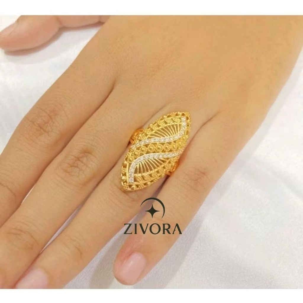 ZIVORA Cincin Dubai Permata Titanium Lapis Emas24K