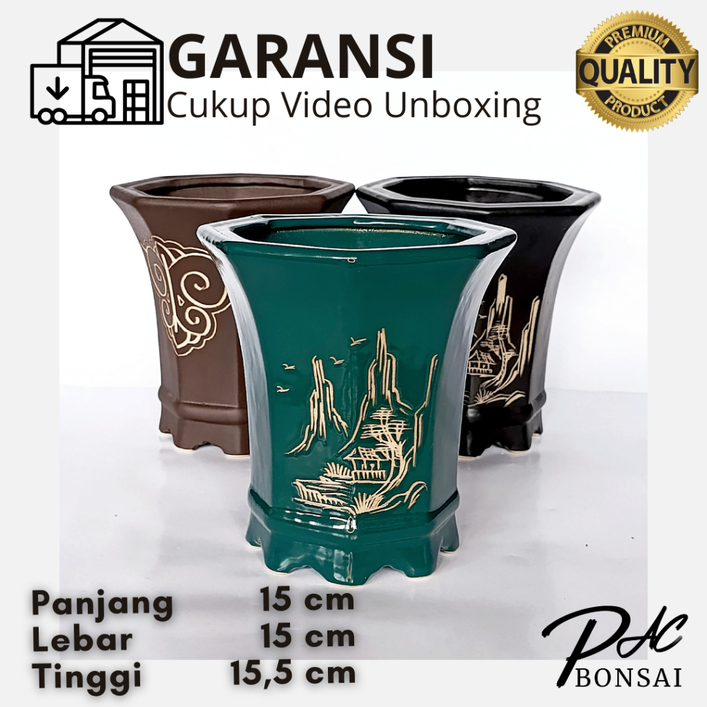 Pot Bonsai Keramik Cascade Air Terjun Segi Delapan Medium Berkualitas