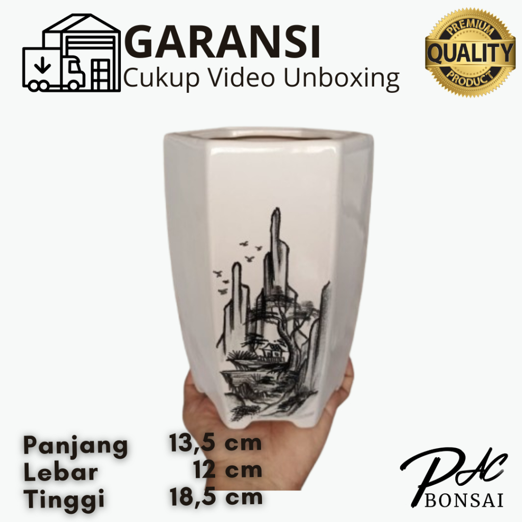 Pot Keramik Bonsai Cascade Air Terjun Ukuran Small dengan Ukiran Mewah