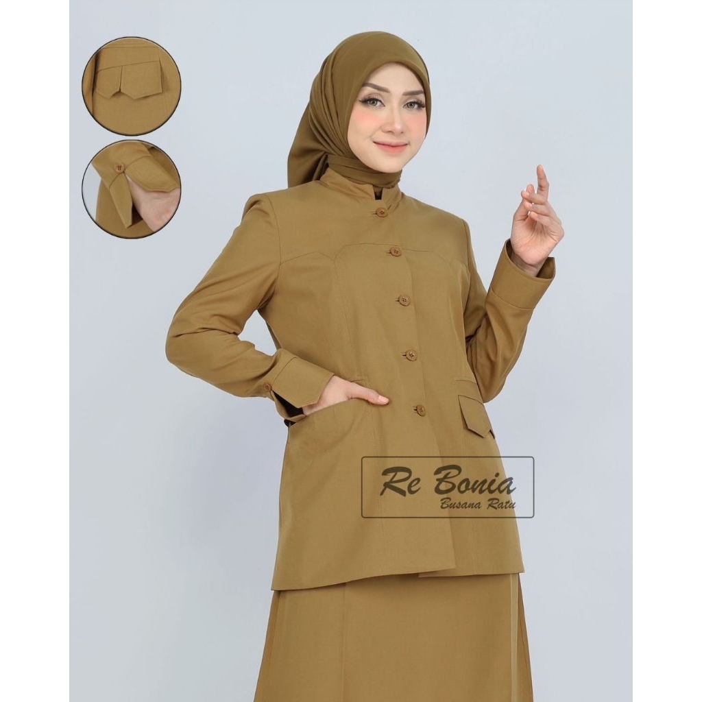 Seragam Rebonia Blazer Seragam Pemda Muda Kheki Muda Baju ASN PNS stelan PNS Wanita Stelan Pemda Mud