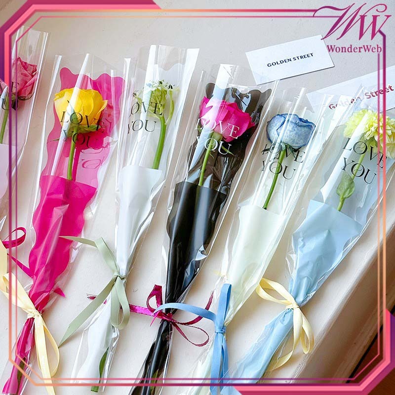 

50pcs/Set Plastik Bunga Transparan Kantong Plastik Bunga Plastik Bungkus Bunga Single Mermaid Rose Box
