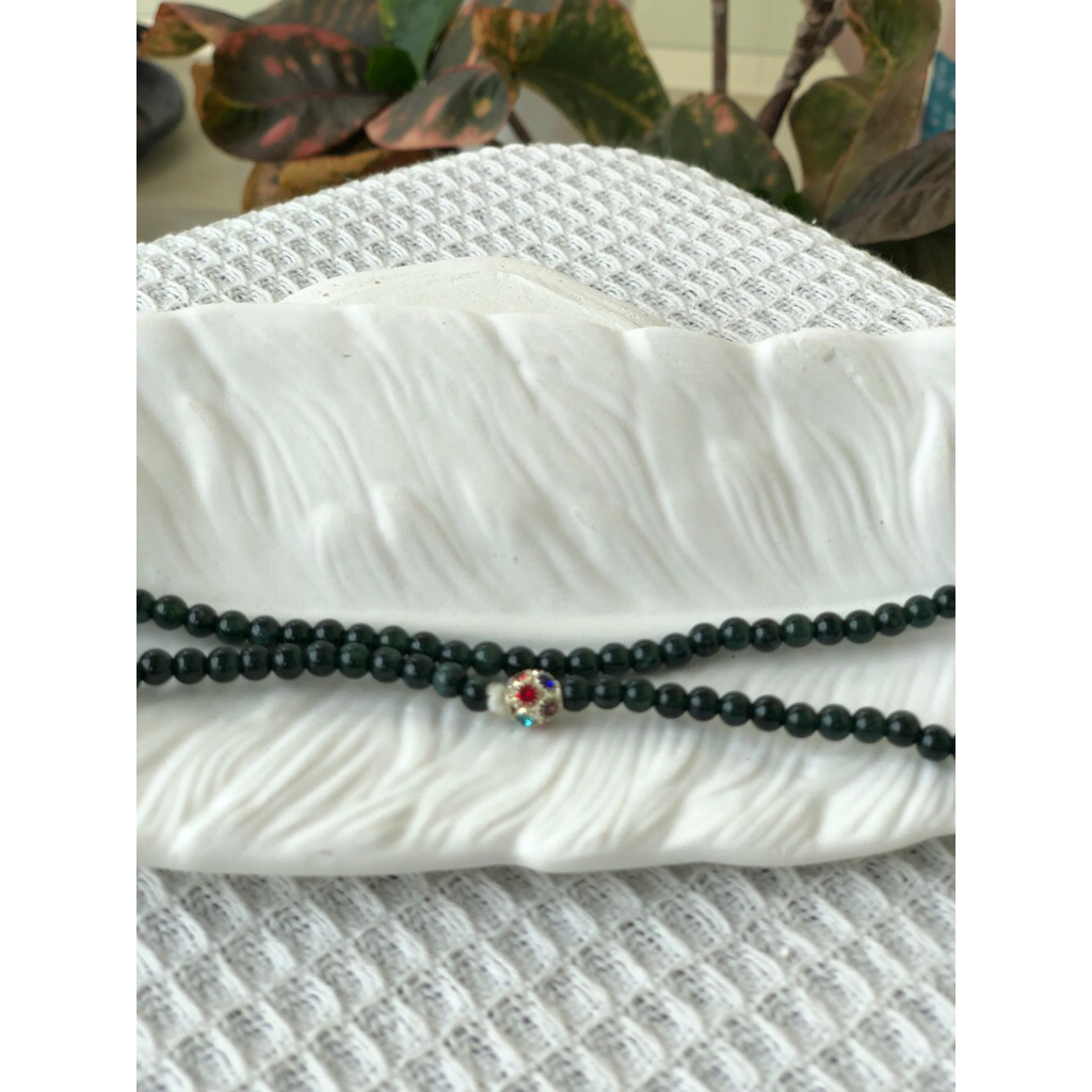 Kalung Giok Burma Myanmar Hijau Pekat Jernih Spacer 4.8mm